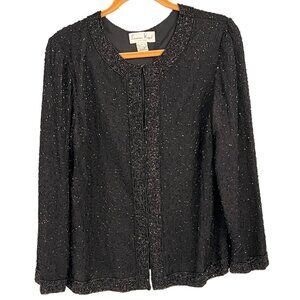Lawrence Kazar Womens Black Silk Beaded Jacket Vintage Medium